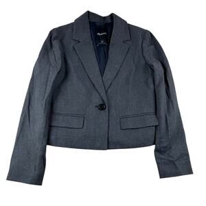 Madewell Cropped Plaid Sutter Blazer XS Grey Plaid Single Button Italian Fabric